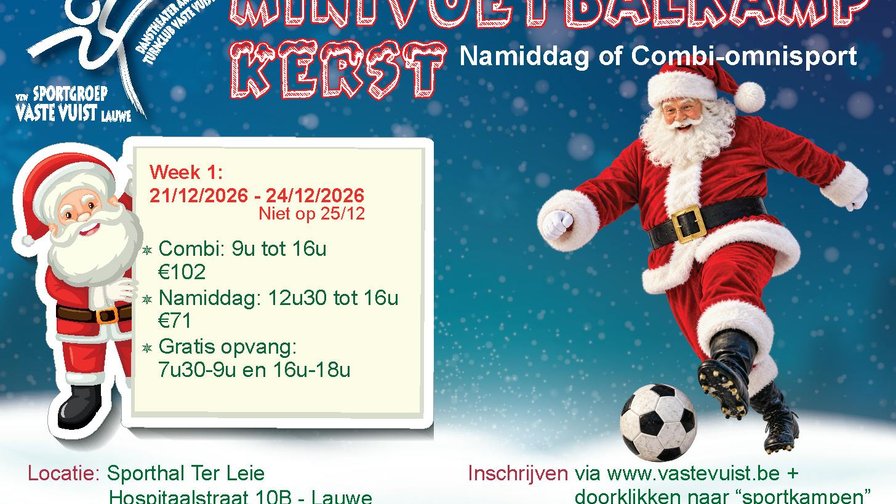 Minivoetbalkamp Namiddag Kerst 2026 - week 1 (Niet op 25/12)